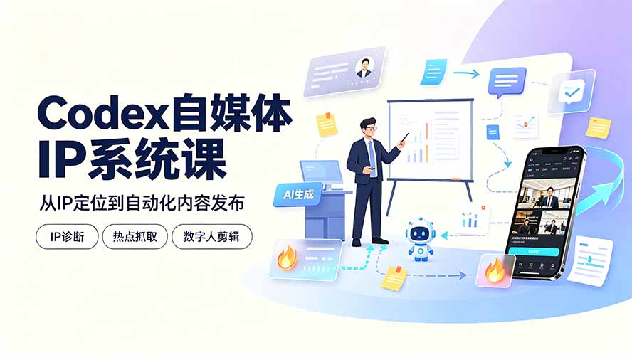 (19258期)Codex自媒体IP系统课:IP诊断/热点抓取/IP蒸馏 Skill,爆款复刻数字人多平台自动发布教程插图 (19258期)Codex自媒体IP系统课:IP诊断/热点抓取/IP蒸馏 Skill,爆款复刻数字人多平台自动发布教程插图