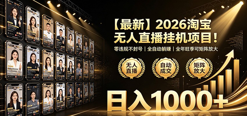 最新2026淘宝无人直播挂机项目！零违规不封号，全自动躺赚，日入1000+插图