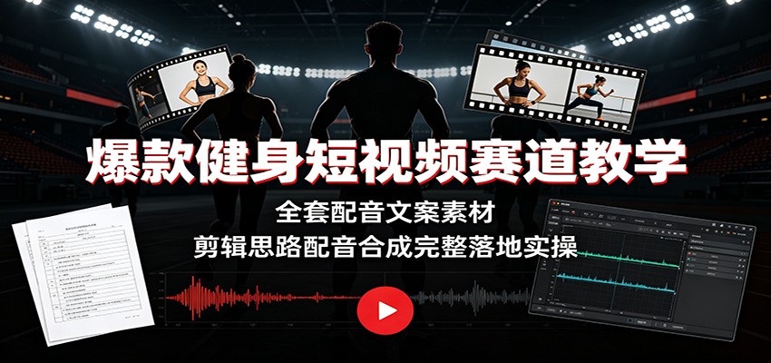 爆款健身短视频赛道教学：全套配音文案素材，剪辑思路配音合成完整落地实操插图