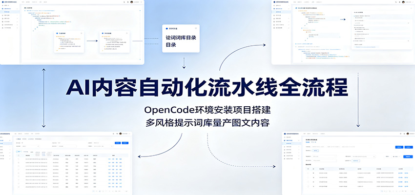 AI内容自动化流水线全流程：OpenCode环境安装项目搭建，多风格提示词库量产图文内容插图