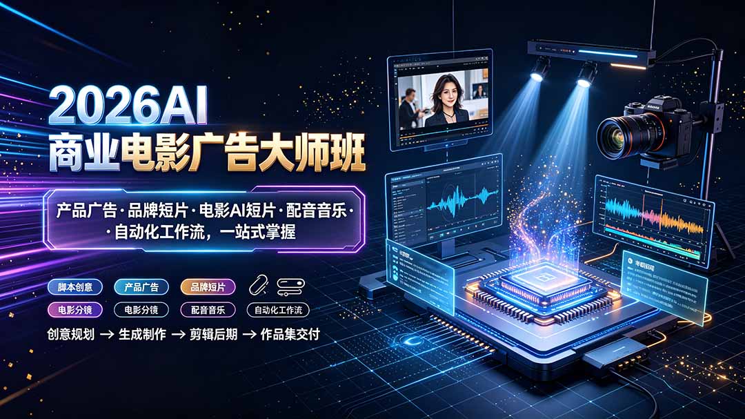 (19303期)2026AI商业电影广告大师班:产品广告·品牌短片·电影AI短片·配音音乐·自动化工作流,一站式掌握插图 (19303期)2026AI商业电影广告大师班:产品广告·品牌短片·电影AI短片·配音音乐·自动化工作流,一站式掌握插图