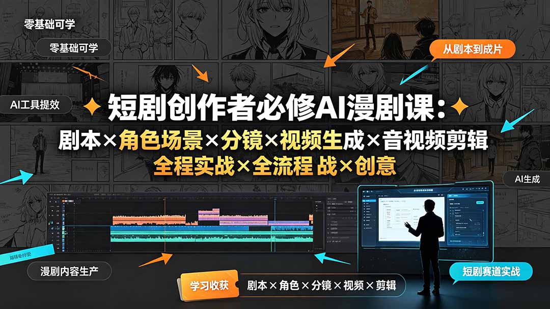 (19459期)短剧创作者必修AI漫剧课:剧本×角色场景×分镜×视频生成×音视频剪辑×全流程实战×创意短片拆解插图 (19459期)短剧创作者必修AI漫剧课:剧本×角色场景×分镜×视频生成×音视频剪辑×全流程实战×创意短片拆解插图