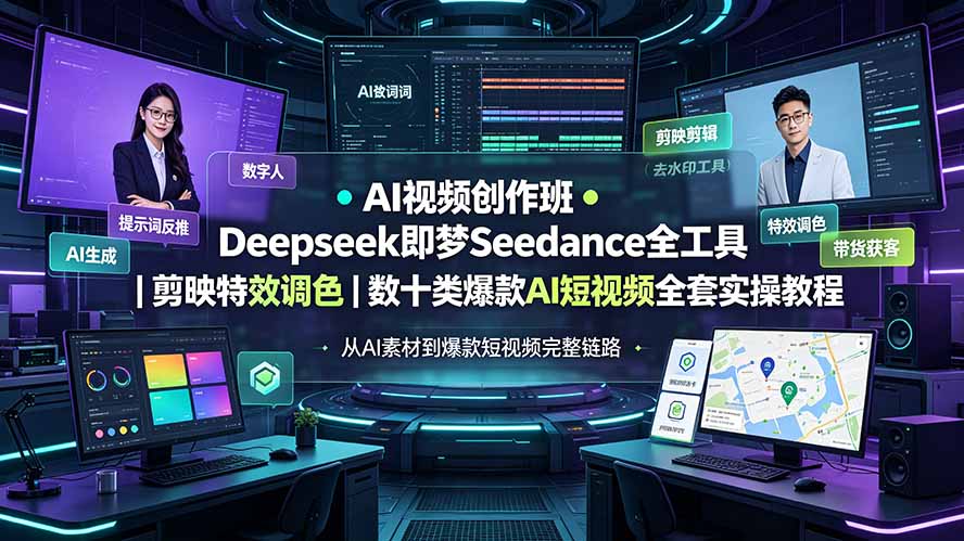 (19454期)AI视频创作班◆Deepseek即梦Seedance全工具|剪映特效调色|数十类爆款AI短视频全套实操教程插图 (19454期)AI视频创作班◆Deepseek即梦Seedance全工具|剪映特效调色|数十类爆款AI短视频全套实操教程插图