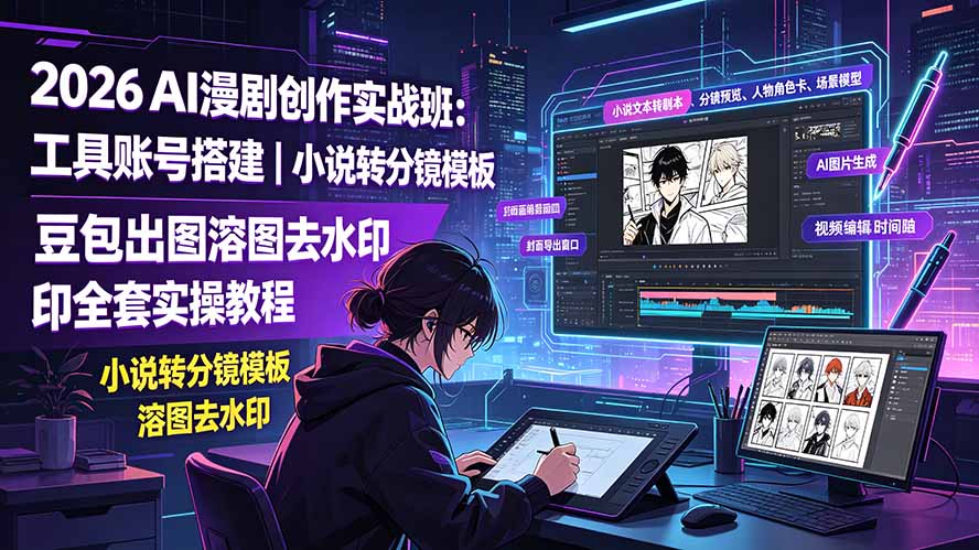 (19433期)2026AI漫剧创作实战班:工具账号搭建|小说转分镜模板|豆包出图溶图去水印全套实操教程插图 (19433期)2026AI漫剧创作实战班:工具账号搭建|小说转分镜模板|豆包出图溶图去水印全套实操教程插图