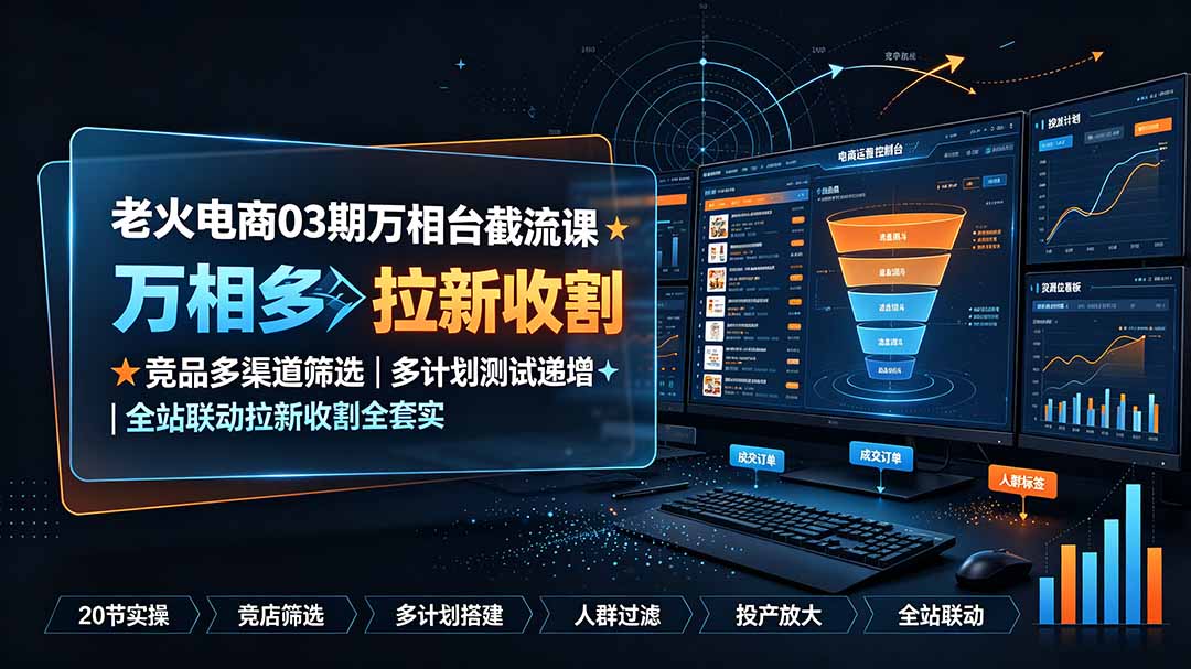 (19431期)老火电商03期万相台截流课:竞品多渠道筛选|多计划测试递增|全站联动拉新收割全套实操教学插图 (19431期)老火电商03期万相台截流课:竞品多渠道筛选|多计划测试递增|全站联动拉新收割全套实操教学插图