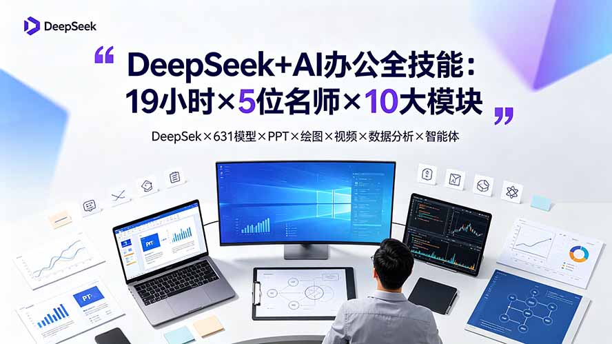 (19411期)DeepSeek+AI办公全技能:19小时×5位名师×10大模块,DeepSeek×631模型×PPT×绘图×视频×数据分析×智能体插图 (19411期)DeepSeek+AI办公全技能:19小时×5位名师×10大模块,DeepSeek×631模型×PPT×绘图×视频×数据分析×智能体插图
