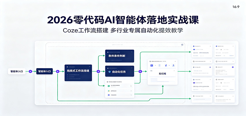 2026零代码AI智能体落地实战课:Coze工作流搭建,多行业专属自动化提效教学插图 2026零代码AI智能体落地实战课:Coze工作流搭建,多行业专属自动化提效教学插图