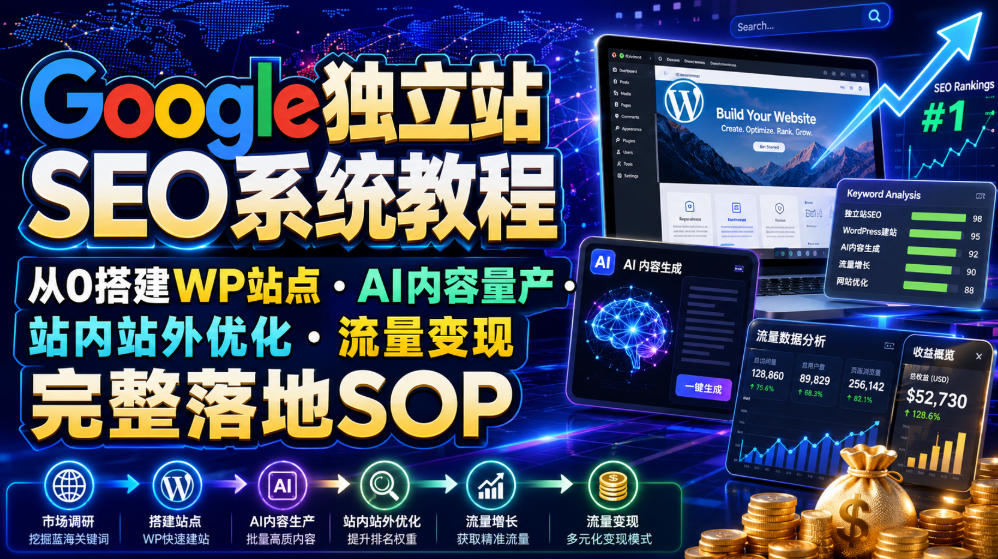 Google独立站SEO系统教程，从0搭建WP站点・AI内容量产・站内站外优化・流量变现完整落地SOP（2026年7月）插图