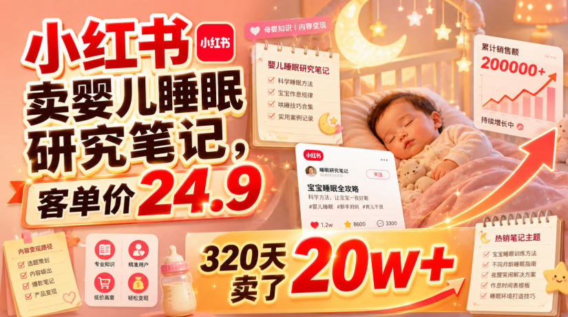 小红书卖婴儿睡眠研究笔记，客单价24.9，320天卖了20w+插图