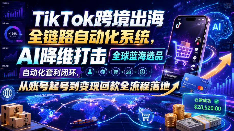 TikTok跨境出海全链路自动化系统，AI降维打击全球蓝海选品自动化套利闭环，从账号起号到变现回款全流程落地（2026年7月）插图