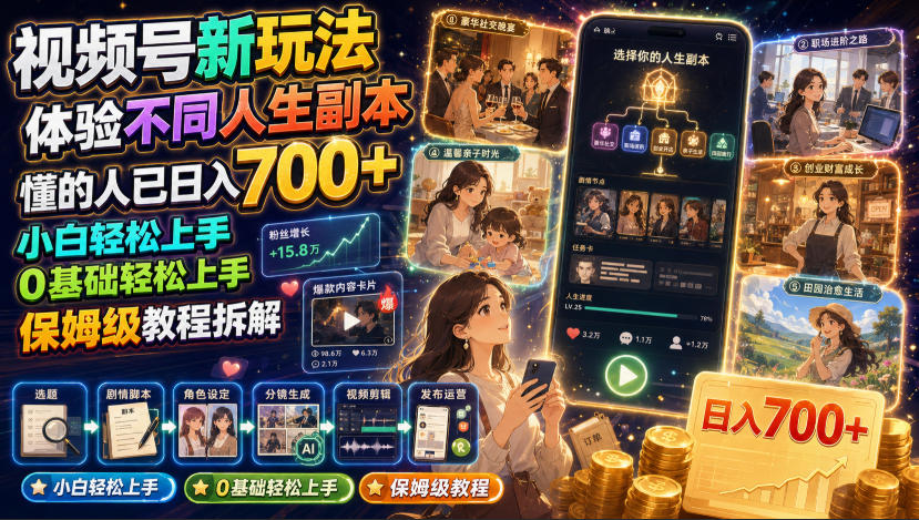 视频号新玩法体验不同人生副本，懂的人已日入700+，小白轻松上手，0基础轻松上手，保姆级教程拆解插图