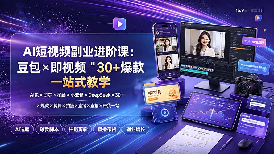 (19458期)AI短视频副业进阶课:豆包×即梦×星绘×小云雀×DeepSeek×30+爆款×剪辑×拍摄×直播×带货一站式教学插图1 (19458期)AI短视频副业进阶课:豆包×即梦×星绘×小云雀×DeepSeek×30+爆款×剪辑×拍摄×直播×带货一站式教学插图1