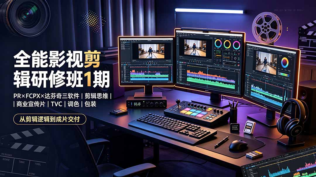 (19451期)全能影视剪辑研修班1期-无水印:PR×FCPX×达芬奇三软件×剪辑思维×商业宣传片×TVC×调色×包装,全链路系统课插图1 (19451期)全能影视剪辑研修班1期-无水印:PR×FCPX×达芬奇三软件×剪辑思维×商业宣传片×TVC×调色×包装,全链路系统课插图1