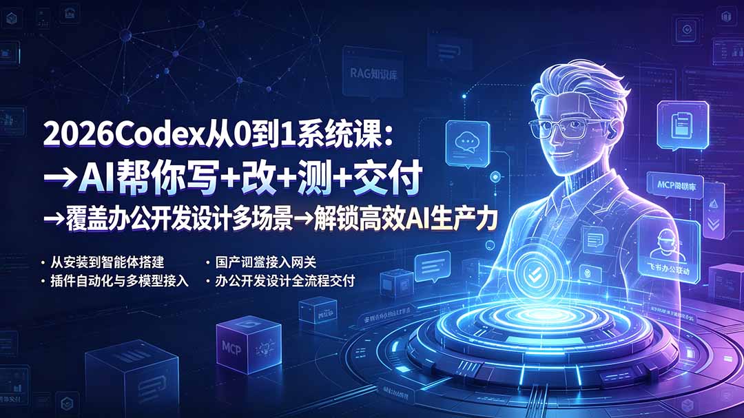 (19461期)2026Codex从0到1系统课:→AI帮你写+改+测+交付→覆盖办公开发设计多场景→解锁高效AI生产力插图 (19461期)2026Codex从0到1系统课:→AI帮你写+改+测+交付→覆盖办公开发设计多场景→解锁高效AI生产力插图