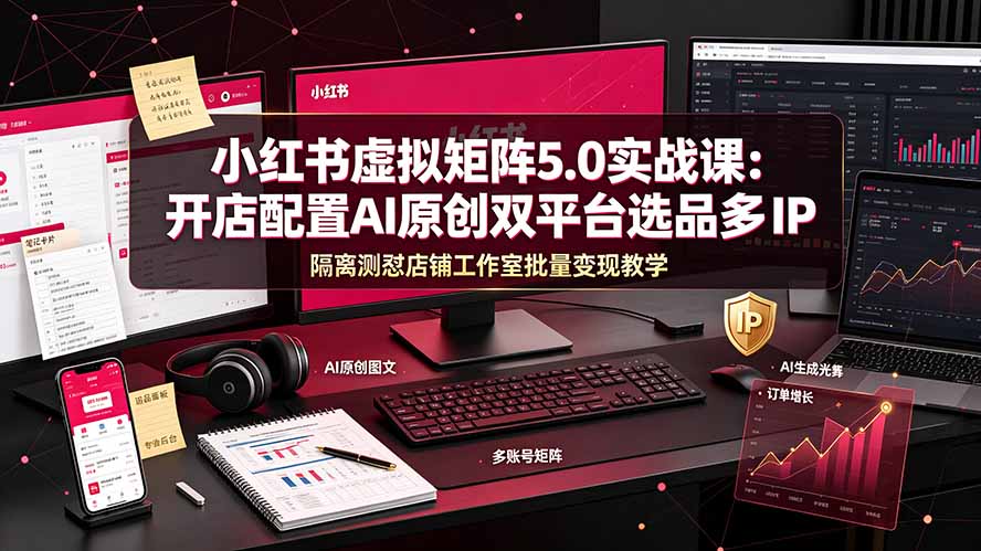 (19521期)小红书虚拟矩阵5.0实战课:开店配置|AI原创|双平台选品|多IP隔离|测怼店铺工作室批量变现实操教学插图 (19521期)小红书虚拟矩阵5.0实战课:开店配置|AI原创|双平台选品|多IP隔离|测怼店铺工作室批量变现实操教学插图