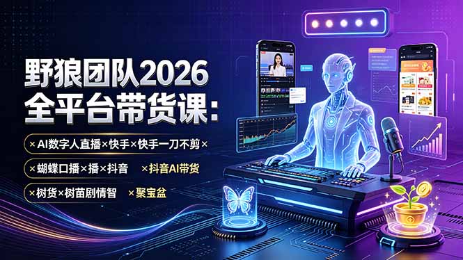 (19511期)野狼团队2026全平台带货课-7月:AI数字人直播×快手一刀不剪×蝴蝶口播×抖音AI带货×树苗剧情智剪×聚宝盆插图 (19511期)野狼团队2026全平台带货课-7月:AI数字人直播×快手一刀不剪×蝴蝶口播×抖音AI带货×树苗剧情智剪×聚宝盆插图