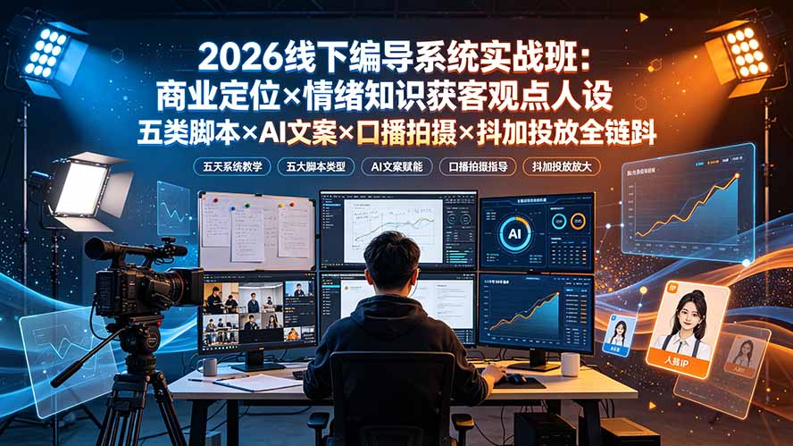 （19501期）2026线下编导系统实战班：商业定位×情绪知识获客观点人设五类脚本×AI文案×口播拍摄×抖加投放全链路插图