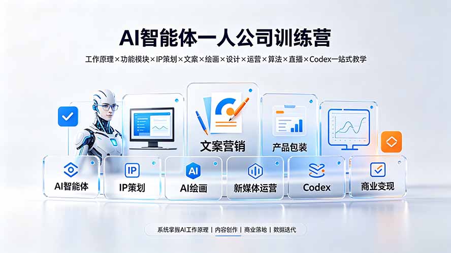 (19502期)AI智能体一人公司训练营:工作原理×功能模块×IP策划×文案×绘画×设计×运营×算法×直播×Codex一站式教学插图 (19502期)AI智能体一人公司训练营:工作原理×功能模块×IP策划×文案×绘画×设计×运营×算法×直播×Codex一站式教学插图
