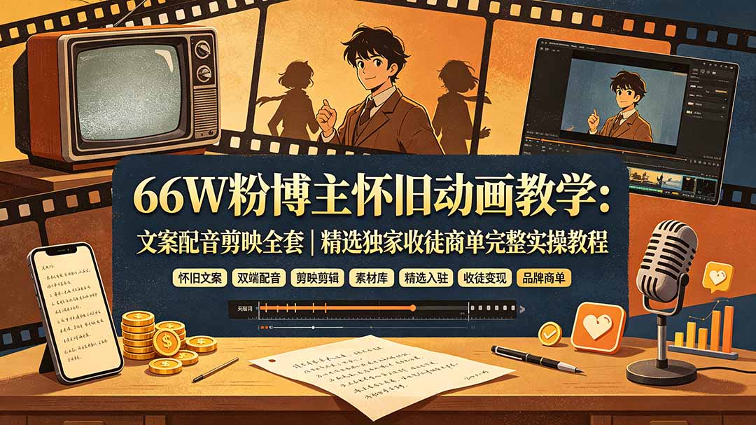 (19499期)66W粉博主怀旧动画教学:文案配音剪映全套|精选独家收徒商单完整实操教程插图 (19499期)66W粉博主怀旧动画教学:文案配音剪映全套|精选独家收徒商单完整实操教程插图