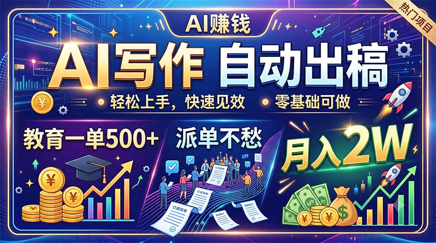 (19614期)AI写作自动出稿,教育一单500+,派单不愁,月入2W插图 (19614期)AI写作自动出稿,教育一单500+,派单不愁,月入2W插图