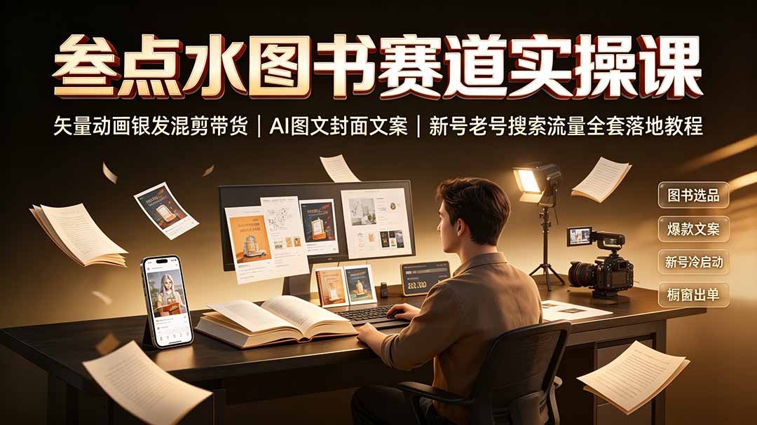 (19613期)叁点水图书赛道实操课|矢量动画银发混剪带货,AI图文封面文案,新号老号搜索流量全套落地教程插图 (19613期)叁点水图书赛道实操课|矢量动画银发混剪带货,AI图文封面文案,新号老号搜索流量全套落地教程插图