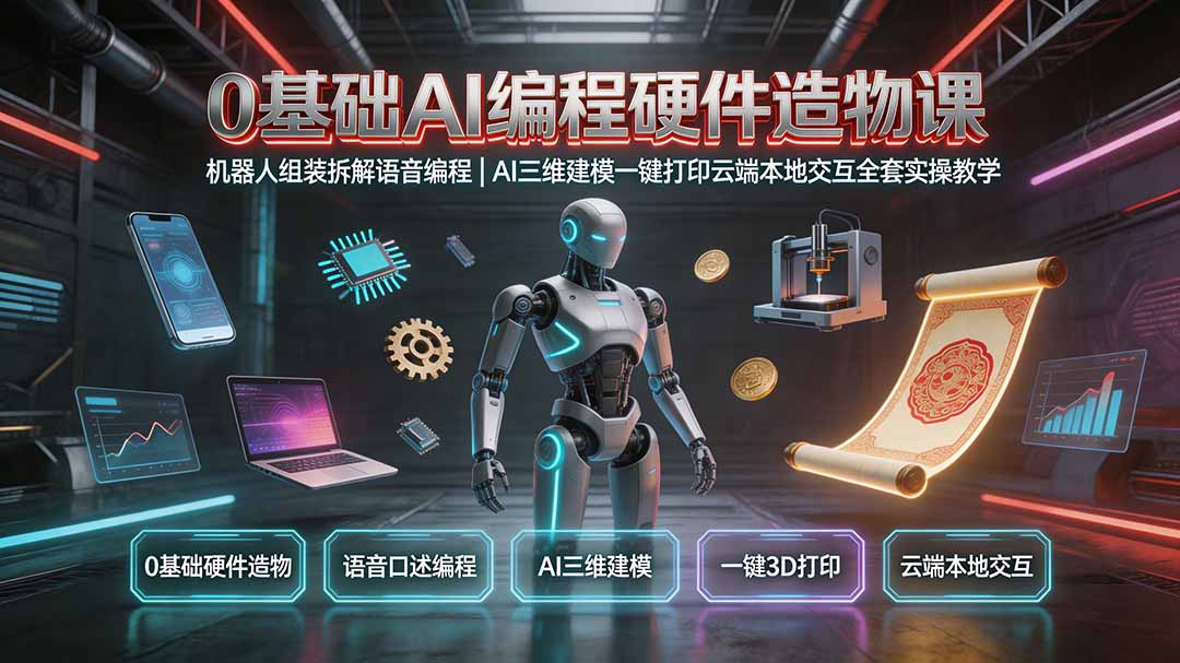 (19612期)0基础AI编程硬件造物课|机器人组装拆解语音编程,AI三维建模一键打印云端本地交互全套实操教学插图 (19612期)0基础AI编程硬件造物课|机器人组装拆解语音编程,AI三维建模一键打印云端本地交互全套实操教学插图