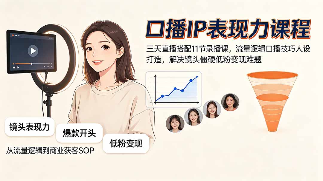 (19604期)口播IP表现力课程|三天直播搭配11节录播课,流量逻辑口播技巧人设打造,解决镜头僵硬低粉变现难题插图 (19604期)口播IP表现力课程|三天直播搭配11节录播课,流量逻辑口播技巧人设打造,解决镜头僵硬低粉变现难题插图