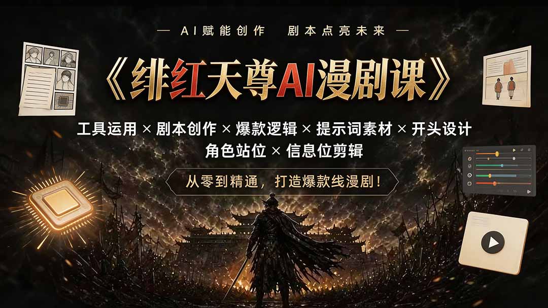 (19597期)绯红天尊AI漫剧课|工具运用×剧本创作×爆款逻辑×提示词素材×开头设计×角色站位×信息位剪辑插图 (19597期)绯红天尊AI漫剧课|工具运用×剧本创作×爆款逻辑×提示词素材×开头设计×角色站位×信息位剪辑插图