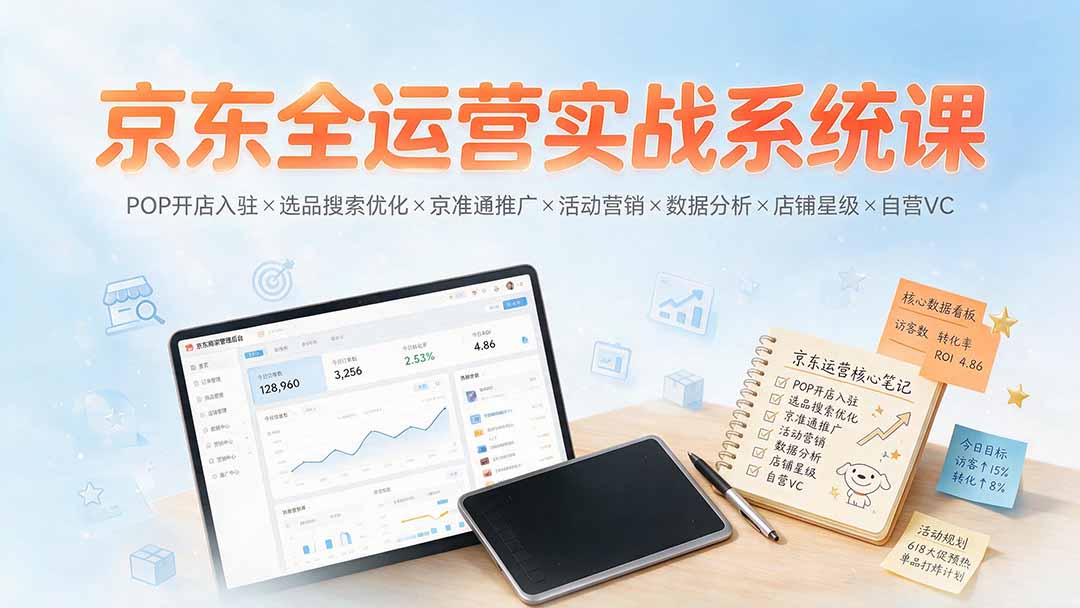 (19581期)京东全运营实战系统课:POP开店入驻×选品搜索优化×京准通推广×活动营销×数据分析×店铺星级×自营VC插图 (19581期)京东全运营实战系统课:POP开店入驻×选品搜索优化×京准通推广×活动营销×数据分析×店铺星级×自营VC插图