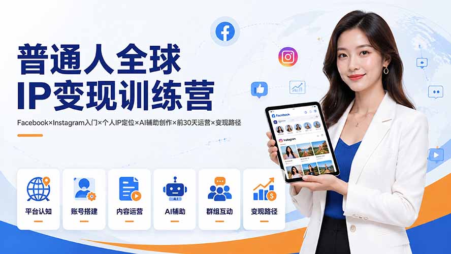 (19568期)普通人全球IP变现训练营:Facebook×Instagram入门×个人IP定位×AI辅助创作×前30天运营×变现路径插图 (19568期)普通人全球IP变现训练营:Facebook×Instagram入门×个人IP定位×AI辅助创作×前30天运营×变现路径插图
