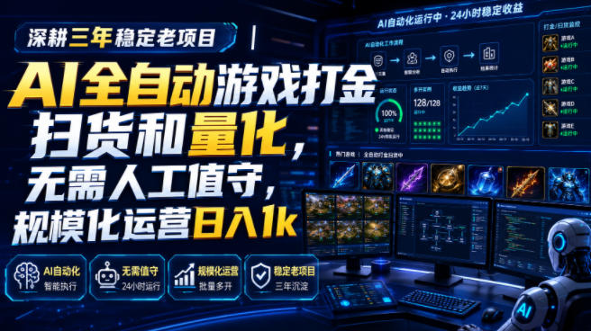 全自动游戏打金和皮肤扫货,规模化运营日入10张,深耕三年稳定老项目!插图 全自动游戏打金和皮肤扫货,规模化运营日入10张,深耕三年稳定老项目!插图