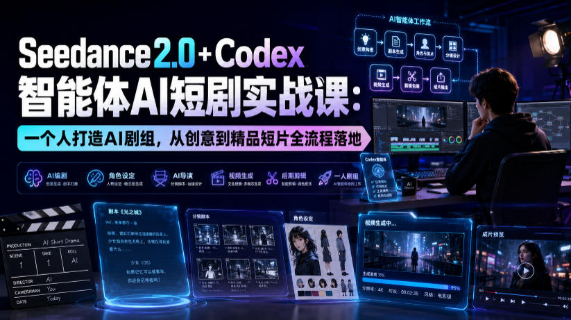 Seedance2.0+Codex智能体AI短剧实战课：一个人打造AI剧组，从创意到精品短片全流程插图