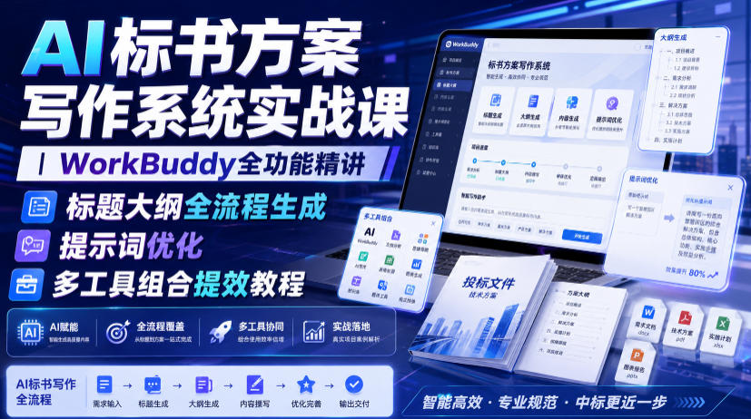 AI标书方案写作系统实战课｜WorkBuddy全功能精讲・标题大纲全流程生成・提示词优化・多工具组合提效教程插图