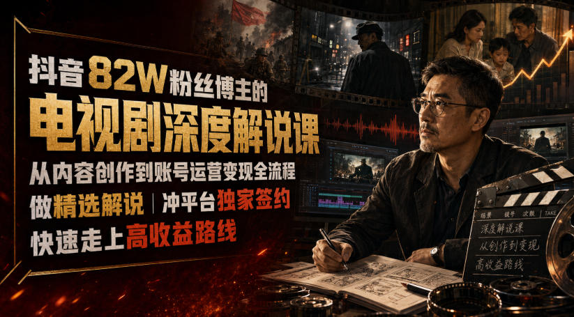 抖音82W粉丝博主的电视剧深度解说课，从内容创作到账号运营变现全流程，做精选解说，冲平台独家签约，快速走上高收益路线插图