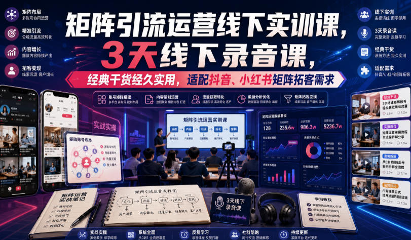 嗨推矩阵引流运营线下实训课，3天线下录音课，经典干货经久实用，适配抖音、小红书矩阵拓客需求插图