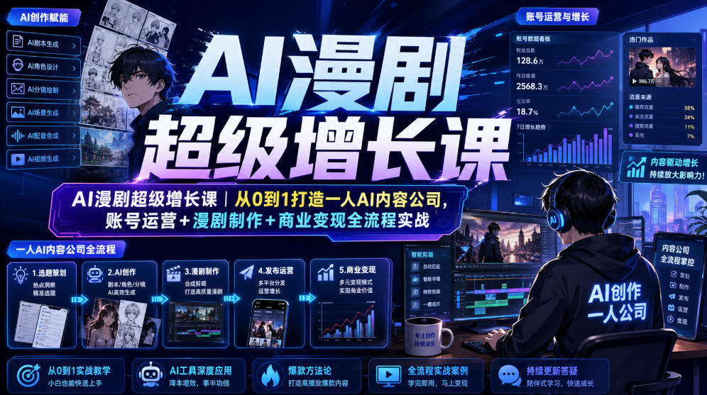 AI漫剧超级增长课｜从0到1打造一人AI内容公司，账号运营+漫剧制作+商业变现全流程实战插图