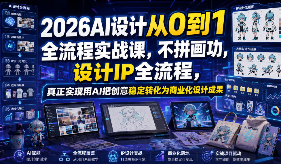 2026AI设计从0到1全流程实战课，不拼画功，设计IP全流程，真正实现用AI把创意稳定转化为商业化设计成果插图
