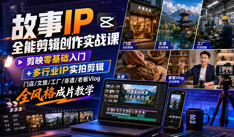 故事IP全能剪辑创作实战课｜剪映零基础入门+多行业IP实拍剪辑，门店/文旅/工厂/非遗/老板Vlog全风格成片教学插图