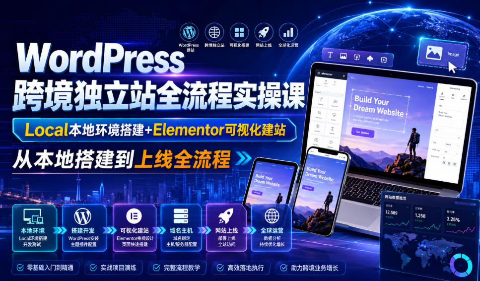WordPress跨境独立站全流程实操课｜Local本地环境搭建+Elementor可视化建站，从本地搭建到上线全流程插图