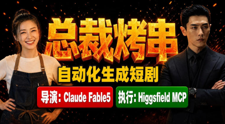 Claude Fable5担任导演+Higgsfield MCP落地执行｜《总裁烤串》真人质感短剧全自动AI生成全流程教学插图