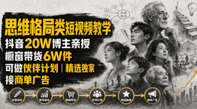 人性思维格局类短视频教学，抖音20W博主亲授，橱窗带货6W件，可做伙伴计划、精选独家、接商单广告插图