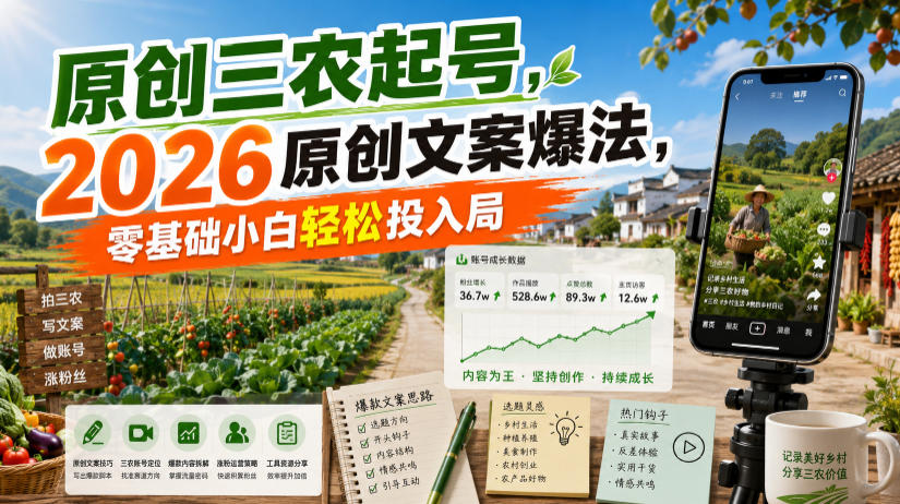 原创三农起号，2026原创文案爆法，零基础小白轻松投入局插图