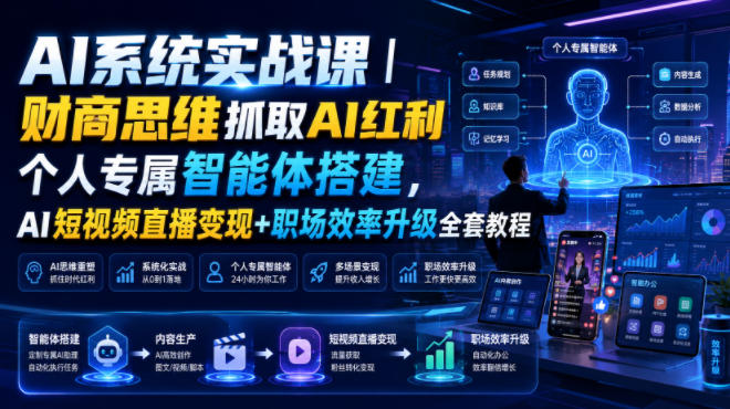 AI系统实战课｜财商思维抓取AI红利｜个人专属智能体搭建，AI短视频直播变现+职场效率升级全套教程插图