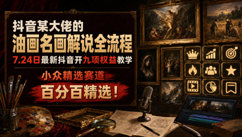 抖音某大佬的油画名画解说全流程，7.24日最新抖音开九项权益教学，小众精选赛道，百分百精选！插图