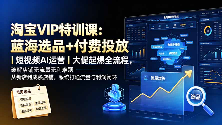 (19607期)淘宝VIP特训课-更新:蓝海选品+付费投放|短视频AI运营|大促起爆全流程,破解店铺无流量无利润难题插图1 (19607期)淘宝VIP特训课-更新:蓝海选品+付费投放|短视频AI运营|大促起爆全流程,破解店铺无流量无利润难题插图1
