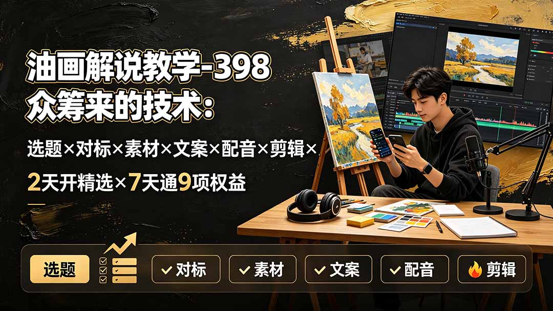 (19587期)油画解说教学-398众筹来的技术-刯新:选题×对标×素材×文案×配音×剪辑×2天开精选×7天通9项权益插图1 (19587期)油画解说教学-398众筹来的技术-刯新:选题×对标×素材×文案×配音×剪辑×2天开精选×7天通9项权益插图1