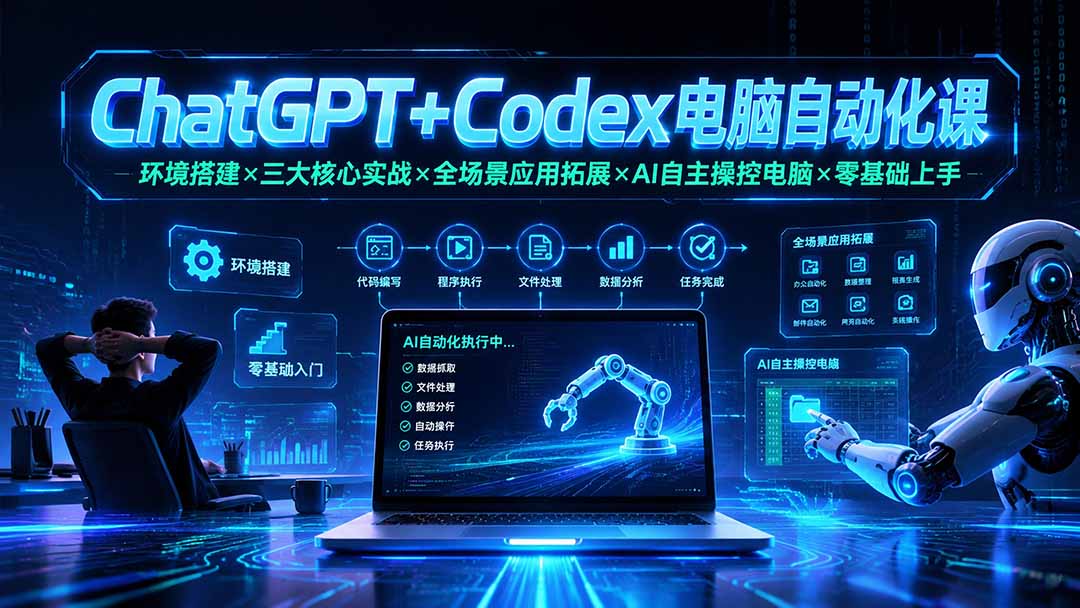 (19583期)ChatGPT+Codex电脑自动化课:环境搭建×三大核心实战×全场景应用拓展×AI自主操控电脑×零基础上手插图1 (19583期)ChatGPT+Codex电脑自动化课:环境搭建×三大核心实战×全场景应用拓展×AI自主操控电脑×零基础上手插图1
