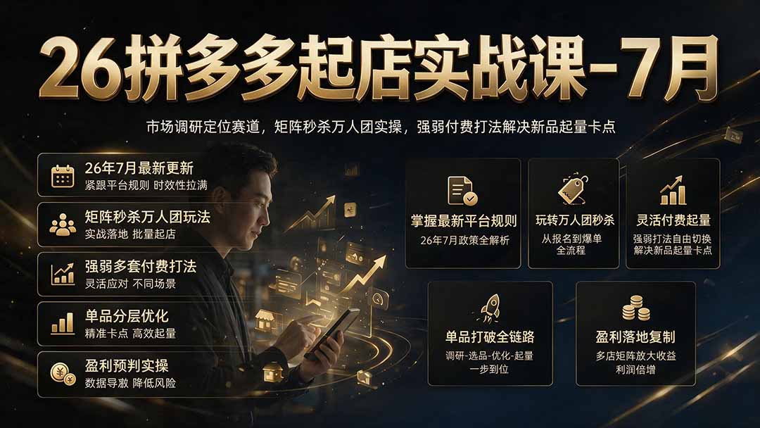 (19580期)26拼多多起店实战课-7月|市场调研定位赛道,矩阵秒杀万人团实操,强弱付费打法解决新品起量卡点插图1 (19580期)26拼多多起店实战课-7月|市场调研定位赛道,矩阵秒杀万人团实操,强弱付费打法解决新品起量卡点插图1