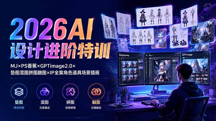 (19569期)2026AI设计进阶特训:MJ×PS香蕉×GPTimage2.0×垫图混图拼图融图×IP全案角色道具场景插画插图1 (19569期)2026AI设计进阶特训:MJ×PS香蕉×GPTimage2.0×垫图混图拼图融图×IP全案角色道具场景插画插图1