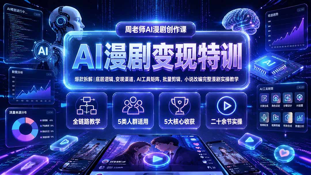 (19633期)AI漫剧变现特训★爆款拆解|底层逻辑,变现渠道,AI工具矩阵,批量剪辑,小说改编完整漫剧实操教学插图1 (19633期)AI漫剧变现特训★爆款拆解|底层逻辑,变现渠道,AI工具矩阵,批量剪辑,小说改编完整漫剧实操教学插图1